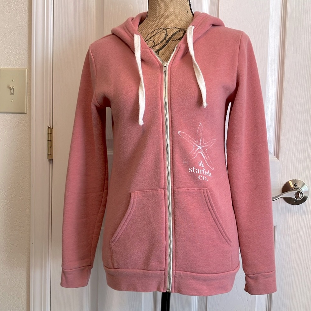 AK Starfish Co. dusty pink full zip hoodie sweatshirt drawstring hood GUC size S